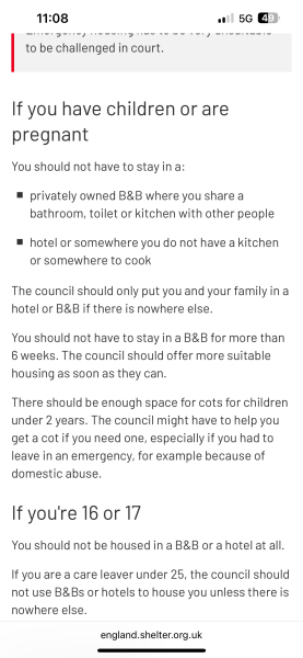 Temporary accommodation advice with kids please.