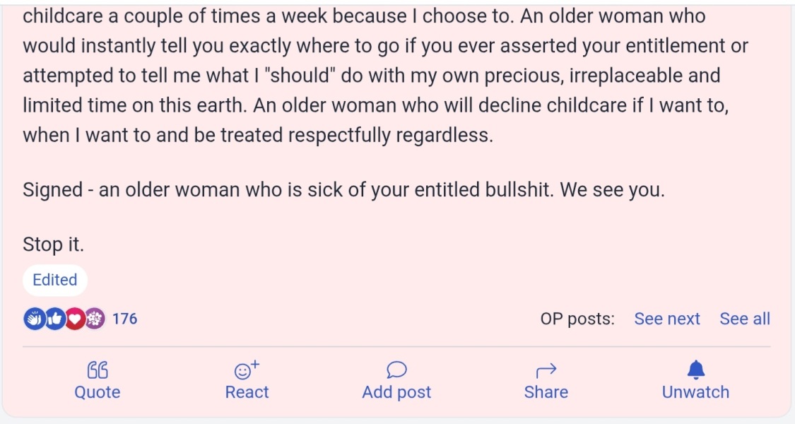 Stop being grabby and entitled and using false arguments to try to turn your mother into your servants