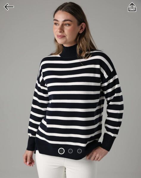 Help me find a boxy striped roll neck jumper, preferably black and white or navy and white