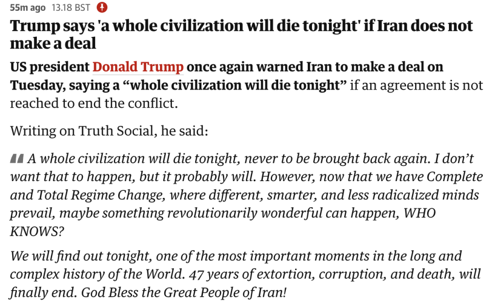 A whole civilisation will die tonight.