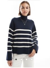 Help me find a boxy striped roll neck jumper, preferably black and white or navy and white