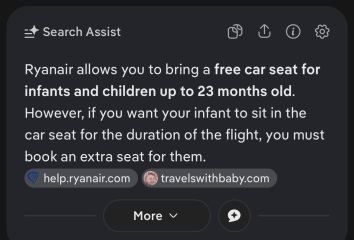 Ryanair car seat allowance for a four-year-old on holiday flights