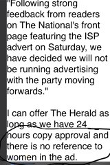 National/Herald refuse to carry political ad unless word 'woman' is removed