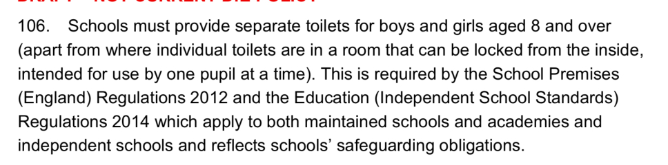 Will primary schools separate changing rooms and dormitories by biological sex?