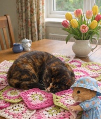 Part 2. Our blanket making for lovely waffle heads into its final stages.