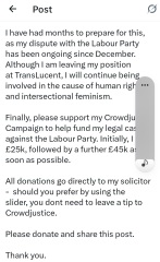 Translucent's Steph Richards to sue the labour party.