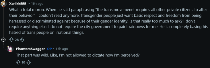 Amazing TERFy pushback from friend on reddit