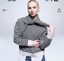 Help me find a boxy striped roll neck jumper, preferably black and white or navy and white