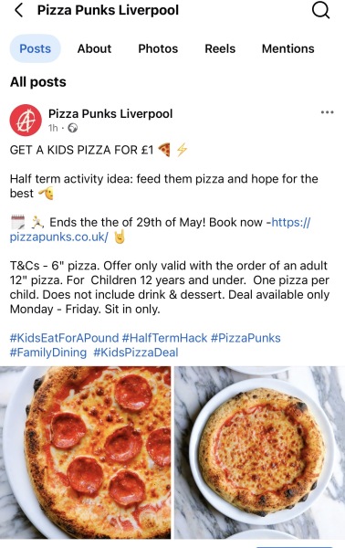 Pizza Punks offering £1 kids' pizzas during the half-term holidays