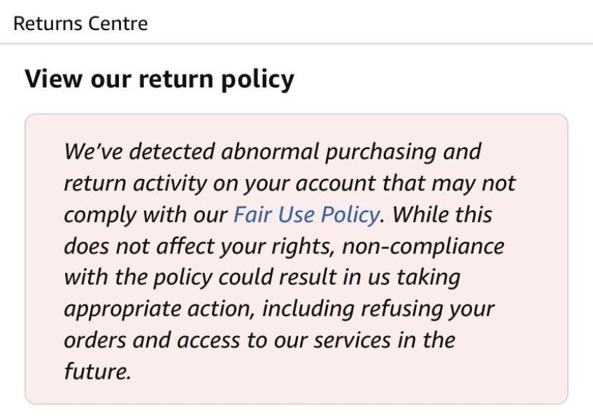 Amazon returns warning…
