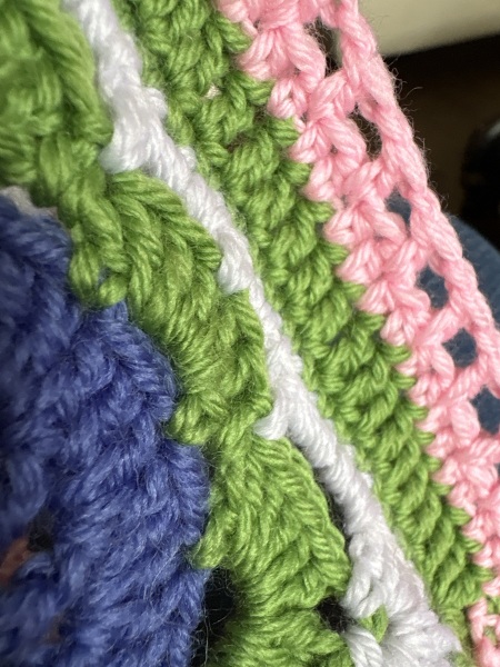 Part 2. Our blanket making for lovely waffle heads into its final stages.