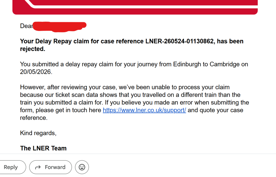 Help claiming LNER delayed trip refund?