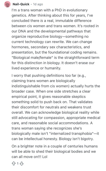 Watch in real time as Trans Reddit turns on one of it's own for suggesting that maybe they are biological men and arguing they are not makes them look unstable.