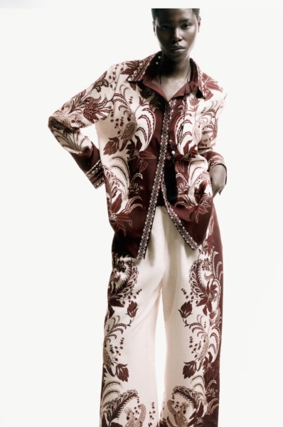 Where can I find a flowing two-piece trouser set on the high street?
