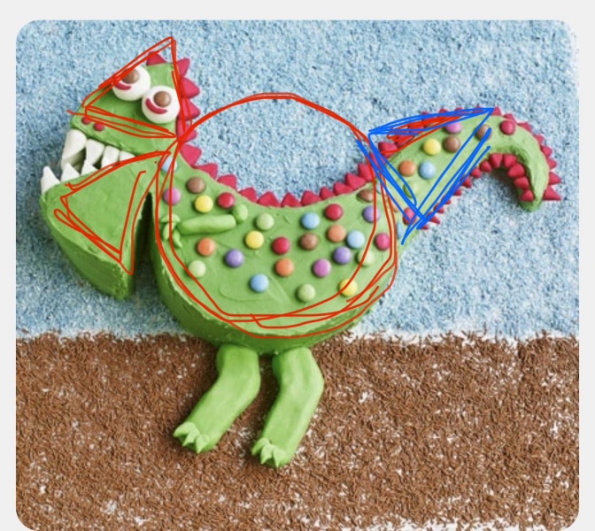 Can anyone explain how to cut and arrange this dinosaur cake?