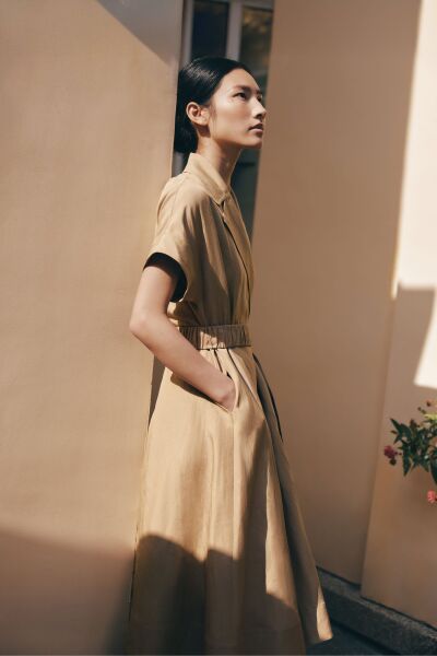 Looking for a polished khaki shirt dress for a wedding anniversary