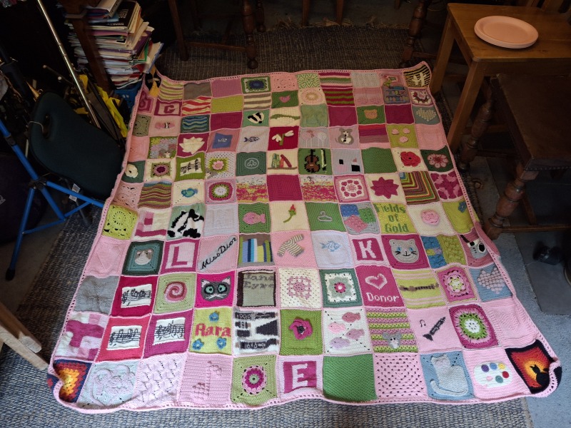 Part 2. Our blanket making for lovely waffle heads into its final stages.