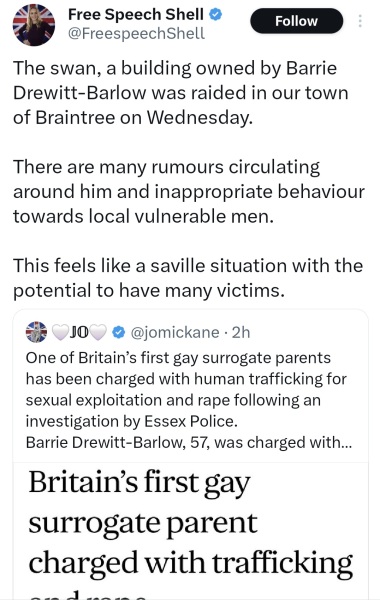 Home of self-professed "poster boy for gay surrogacy" Barrie Drewitt-Barlow raided by police due to allegations of rape and human trafficking for sexual exploitation