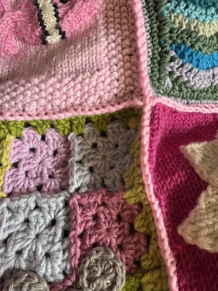 Part 2. Our blanket making for lovely waffle heads into its final stages.
