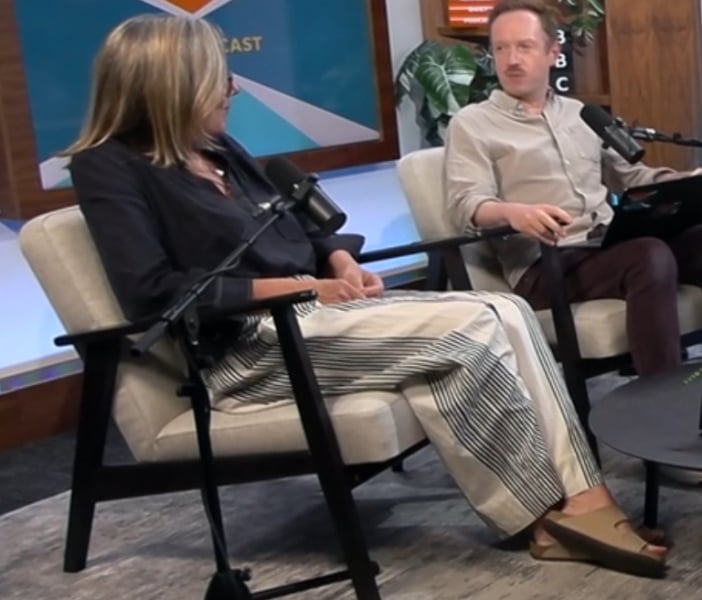 Can anyone identify Sarah Montague’s shirt and trousers from Newscast?