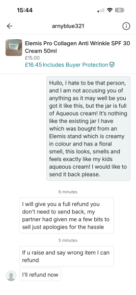 Think I may have been scammed on Vinted, Elemis Pro Collagen Marine Cream. Advice?