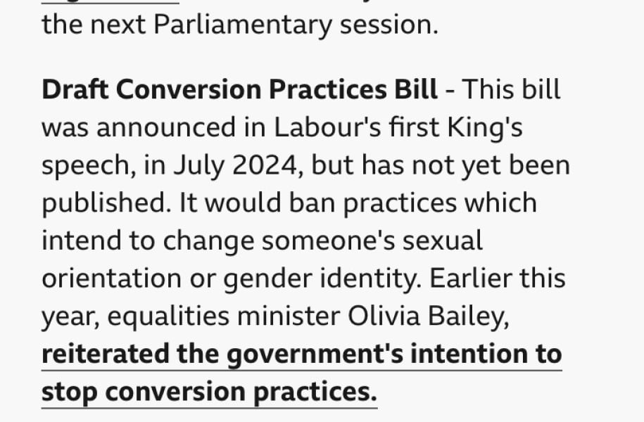 A ban on conversion therapy, which could well be in the Kings Speech - will require a definition of both Conversion Therapy AND Gender Identity - that's going to be tricky...