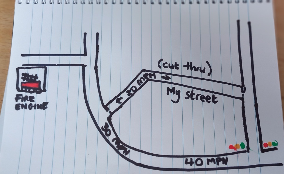 Speeding driver going to fire station... map attached :)