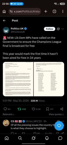 To as a connected mumsnetter to lobby the govt to make The Champions League Final free to view for all UK citizens?