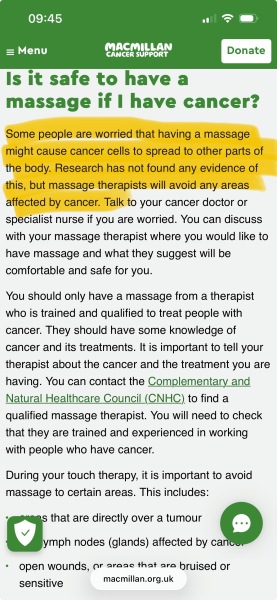 Refused a massage because I had cancer