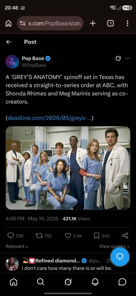 Grey's Anatomy spin off, set in Texas, is in the works.