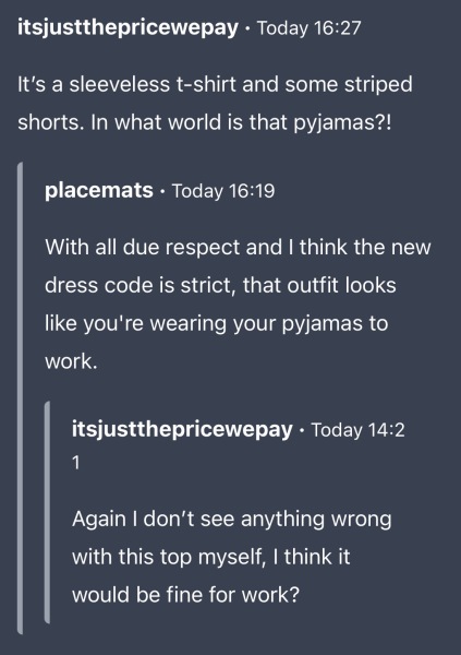 My manager has banned all vests, skirts and shorts
