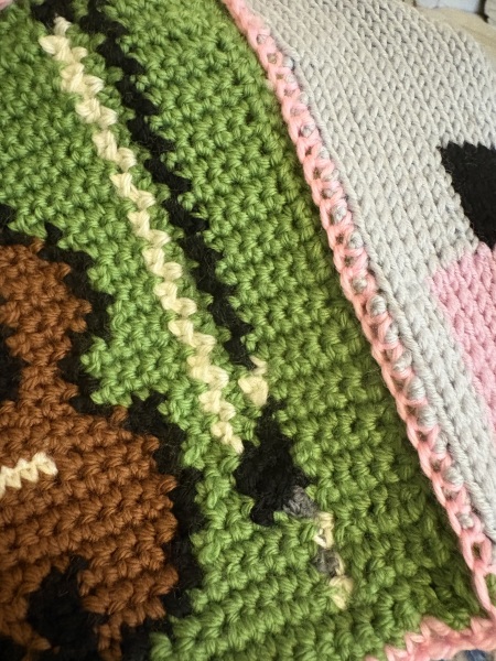 Part 2. Our blanket making for lovely waffle heads into its final stages.