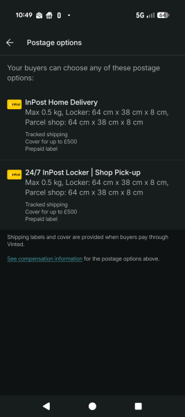 Vinted parcel warning - new Large Letter option