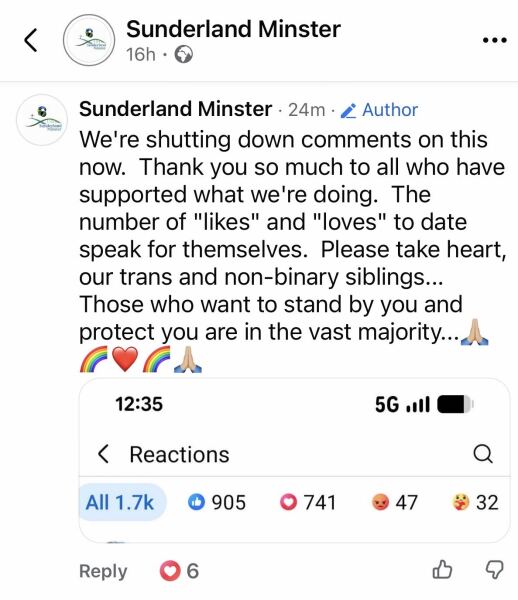 Sunderland Minster refusing to comply with Supreme Court ruling