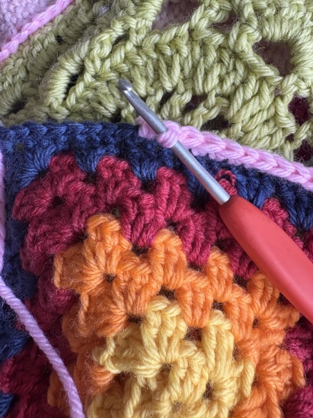 Part 2. Our blanket making for lovely waffle heads into its final stages.