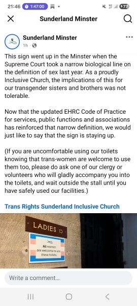 Sunderland Minster refusing to comply with Supreme Court ruling