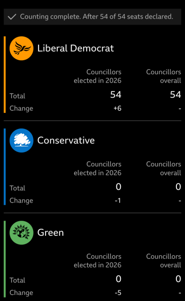 Can you see the full width of the BBC local election results table on your phone?