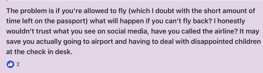 HELP! Flying out tomorrow ,passport expires in July 2026