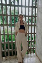 Where can I find a flowing two-piece trouser set on the high street?