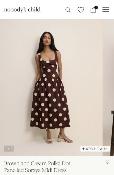 Help me find a brown polka dot midi dress