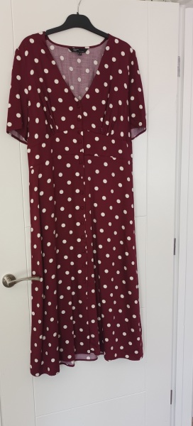 Help me find a brown polka dot midi dress