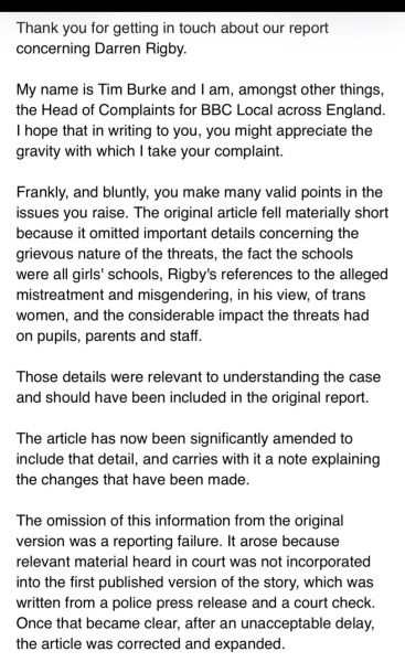 BBC Article updated with details "A man who admitted sending a number of threatening hoax emails to three girls schools, threatening to target pupils and staff over the "misgendering" of trans girls, has been jailed."