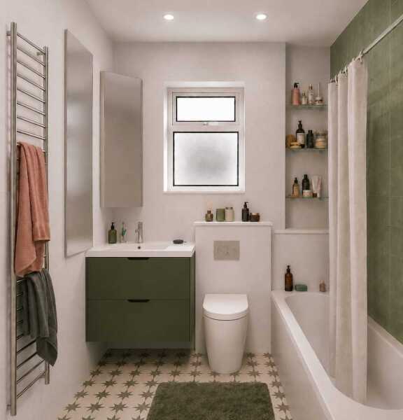 Should we add a little bit of extra warm colour to a white and green themed bathroom? Vote on pics!