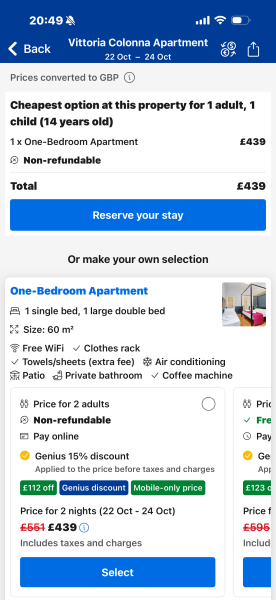 Rome accommodation with separate beds for parent and teenager