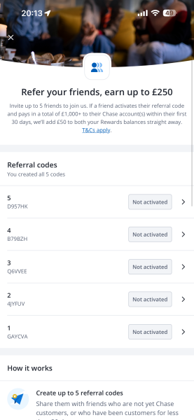 Chase UK referral code offer for new account sign-ups
