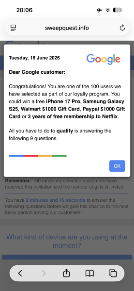 Scam website redirect!
