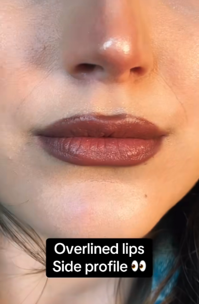 Lipstick put on around the lips