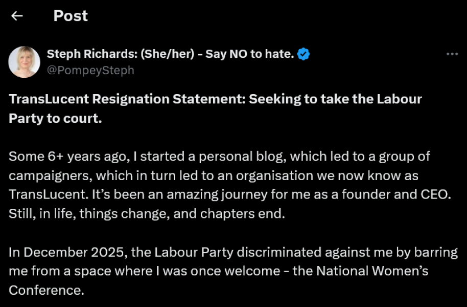 Translucent's Steph Richards to sue the labour party.