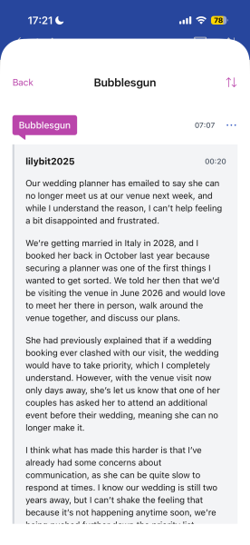 Wedding planner cancelled meet at wedding venue