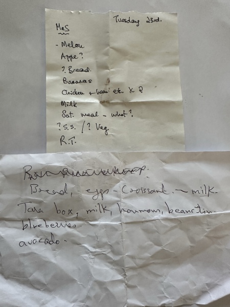 Two days, two shopping lists